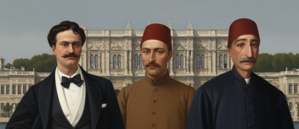 Three generations of the Balyan Dynasty, who fused Ottoman architecture with Western styles, united before their masterpiece, the Dolmabahçe Palace.